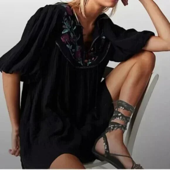 Free People Rosa Linda Embroidered Mini Dress Black NWOT Size XS - Picture 2 of 5